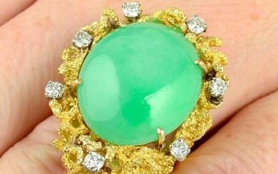 A 1970s 18ct gold 'A-type' jade and diamond textured