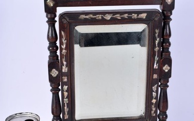 A 19th Century Chinese carved Hong Mu mirror inlaid with Mother of Pearl 35 x 19 cm.