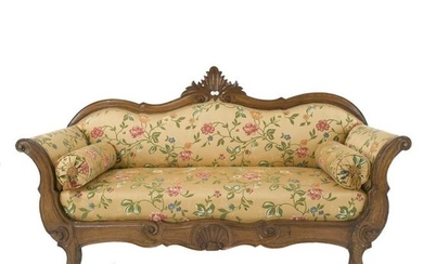 A 19th century flower cloth covered walnut sofa