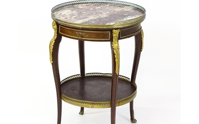 A 19thC rosewood and marble topped side table surmounted by ...