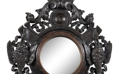 A Black Forest Carved Oak Game Trophy Mirror