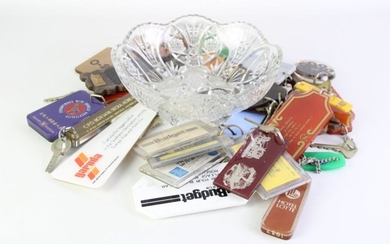 A Bowl of Vintage Hotel Keys from around the world, incl. south korea, Taipei, and others