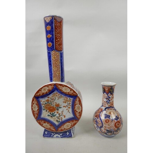 A C19th Chinese Imari vase with floral decoration in blue an...