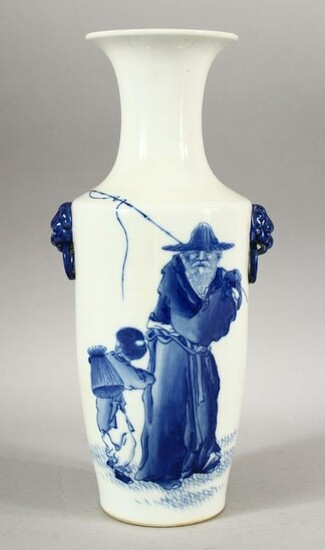 A CHINESE BLUE & WHITE PORCELAIN FISHERMAN VASE - the