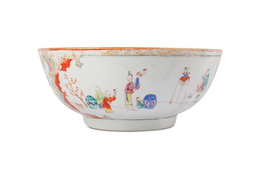 A CHINESE CANTON FAMILLE ROSE 'LADIES AND BOYS' PUNCH BOWL.