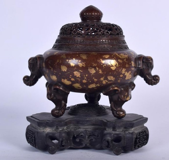 A CHINESE GOLD SPLASH BRONZE CENSER, formed with