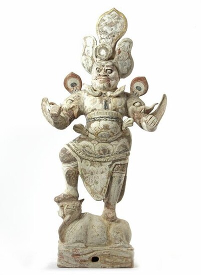 A CHINESE PAINTED POTTERY GUARDIAN, TANG DYNASTY