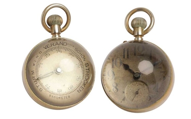 A CONTINENTAL GLASS AND BRASS SPHERICAL BULLS EYE DESK CLOCK, 20TH CENTURY