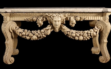 A CREAM PAINTED CARVED WOOD CONSOLE TABLE, IN THE MANNER OF WILLIAM KENT