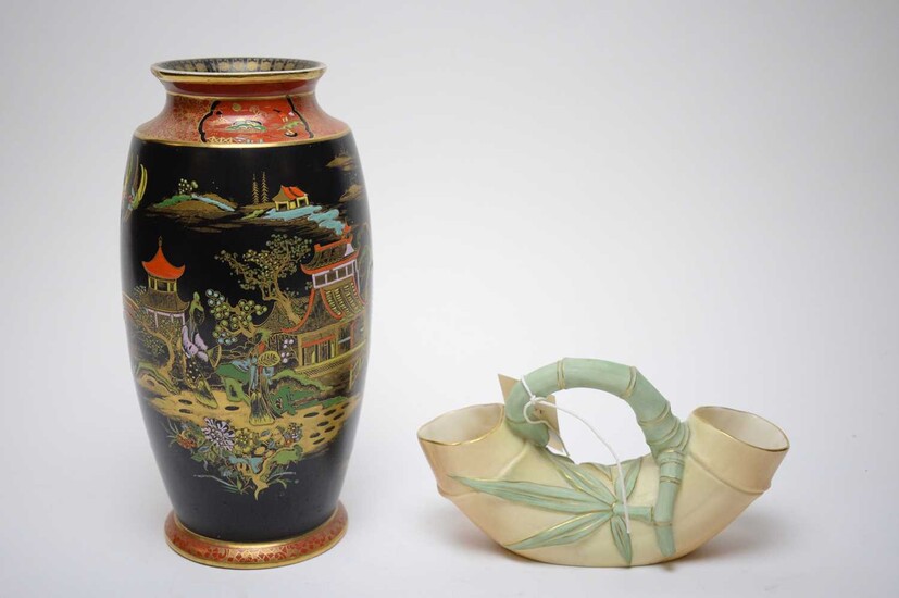 A Carlton Ware vase together with Royal Worcester Blush Ivory Spill vase