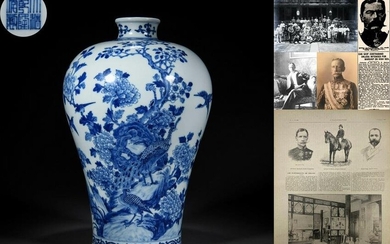 A Chinese Blue and White Cranes and Flower Vase Meiping