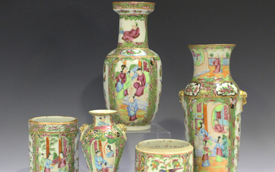 A Chinese Canton famille rose porcelain vase, mid to late 19th century, of slender baluster form wit