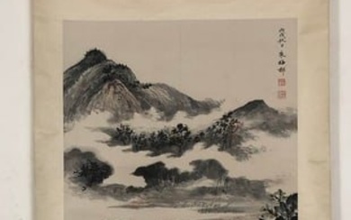 A Chinese Ink Painting Hanging Scroll By Zhu MeiCun