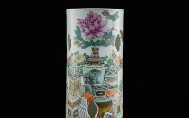 A Chinese Qianjiang-enameled 'hundred antiques' hat stand, by Xu Pinheng (Chinese, late 19th