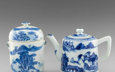 A Chinese blue and white teapot and lidded jar, late 19th century