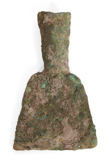 A Chinese bronze farming tool, Neolithic period, with broad, tapering...