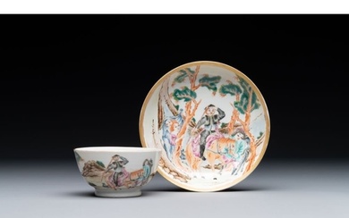 A Chinese famille rose 'Don Quixote' cup and saucer, 18/19th...