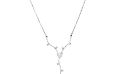 A Cultured Pearl, Diamond and White Gold Necklace
