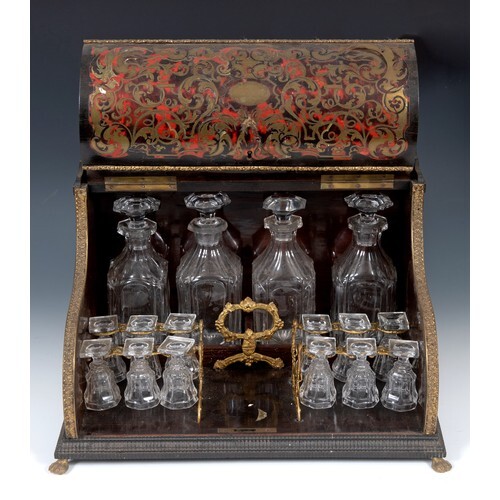 A French boulle liqueur cabinet, with brass mounts, the serp...