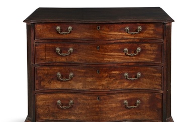 A GEORGE III MAHOGANY SERPENTINE CHEST OF FOUR DRAWERS, C.17...