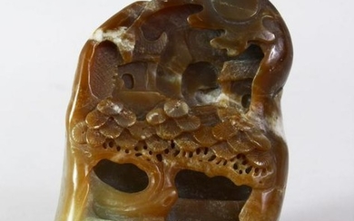A GOOD 19TH CENTURY CHINESE CARVED JADE LANDSCAPE