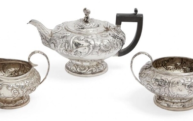 A George IV silver three-piece tea service, London, c.1823, Joseph...