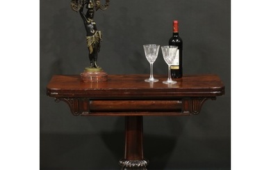 A George/William IV mahogany card table, hinged top enclosin...