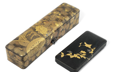 A JAPANESE LACQUER LETTER BOX (FUBAKO) AND TWO SMALLER BOXES, MEIJI PERIOD (LATE 19TH CENTURY)