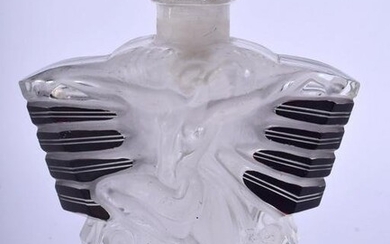 A LOVELY ART DECO BLACK FLASH GLASS SCENT BOTTLE AND