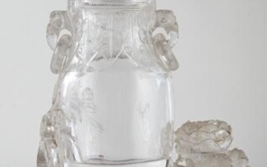 A Large Chinese Carved Rock Crystal Vase and Cover