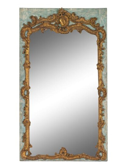 A Louis XV Parcel-Gilt and Painted Trumeau Mirror