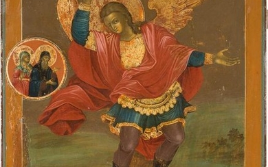 A MONUMENTAL ICON SHOWING THE ARCHANGEL MICHAEL AND TWO