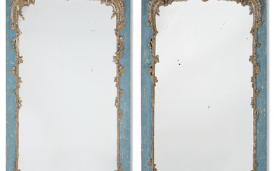 A PAIR OF ITALIAN BLUE-PAINTED AND SILVERED-GILT ('MECCA') MIRRORS NAPLES,...