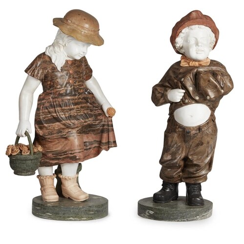 A PAIR OF ROUGE AND WHITE MARBLE STATUES Children in Dutch ...