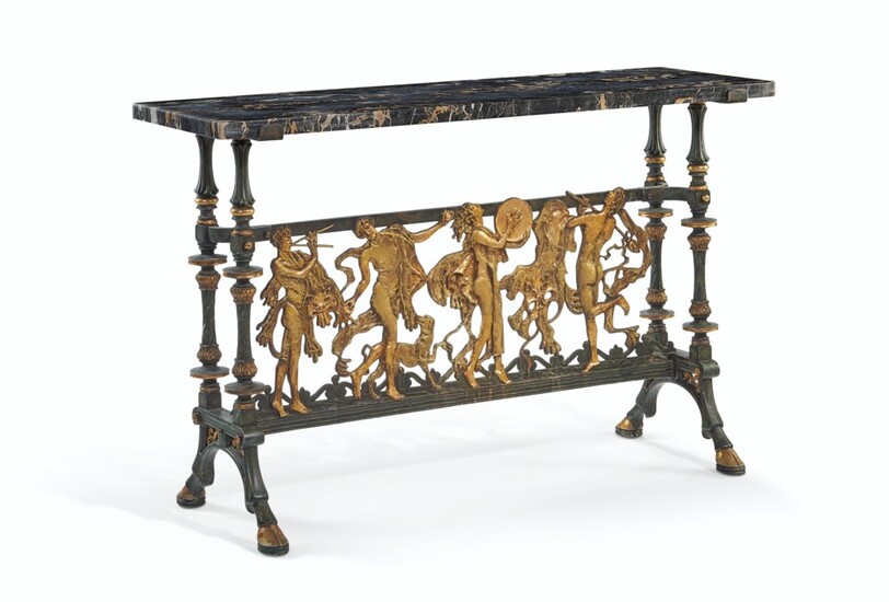 A PARCEL-GILT AND PATINATED BRONZE CONSOLE TABLE, POSSIBLY AMERICAN, FIRST QUARTER 19TH CENTURY