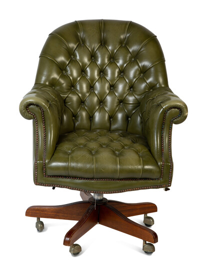 A Pair of English Button-Tufted Leather Swivel Chairs