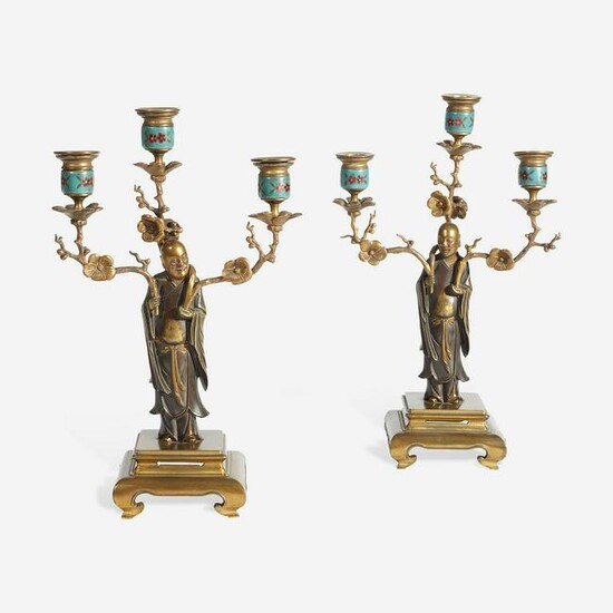 A Pair of French Enameled and Gilt Metal Figural