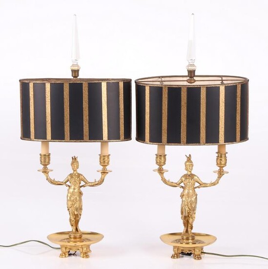 A Pair of Gilt Bronze Candelabra/Lamps