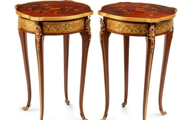 A Pair of Louis XV Style Gilt Metal Mounted Marquetry