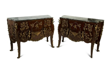 A Pair of Louis XV Style Marble Top and Gilt Bronze