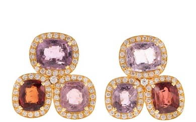 A Pair of Multi-Gemstone & Diamond Earrings in 18K
