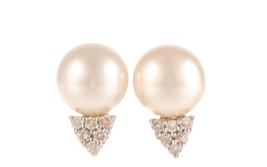 A Pair of Pearl & Diamond Earrings in 14K