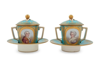 A Pair of Sevres Style Porcelain Cups and Saucers