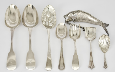 A Pair of Victorian Silver Fiddle Pattern Table Spoons and...