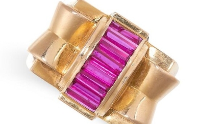 A RETRO SYNTHETIC RUBY COCKTAIL RING, CIRCA 1945 in