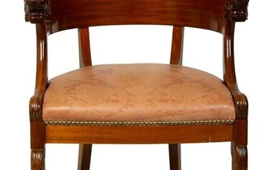 A Regency Style Carved Mahogany Barrel Back Armchair