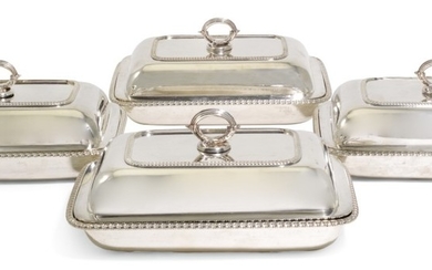 A SET OF FOUR GEORGE III SILVER ENTRÉE DISHES AND COVERS, WILLIAM BENNETT, LONDON, 1808