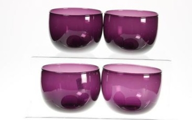 A SET OF SIX VICTORIAN AMETHYST GLASS FINGER BOWLS, of