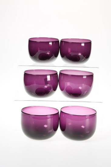 A SET OF SIX VICTORIAN AMETHYST GLASS FINGER BOWLS, of