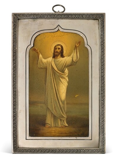 A SILVER ICON OF CHRIST, MARKED VLADIMIROV, ST PETERSBURG, 1908-1917